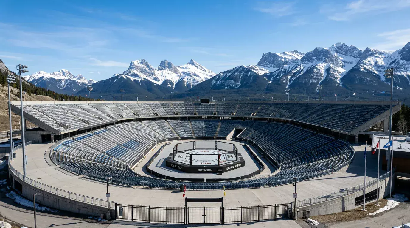 UFC venue at high altitude with mountain backdrop showing travel and elevation factors in betting
