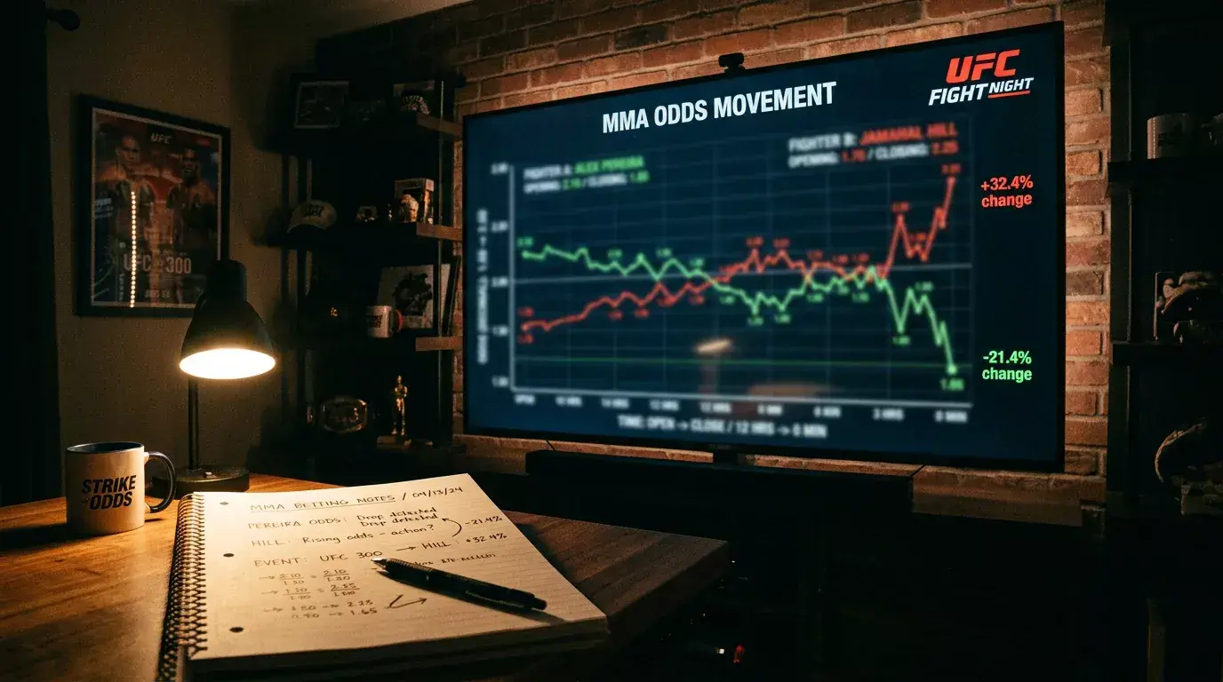 Closing line value tracking for MMA bets showing odds movement from opening to closing