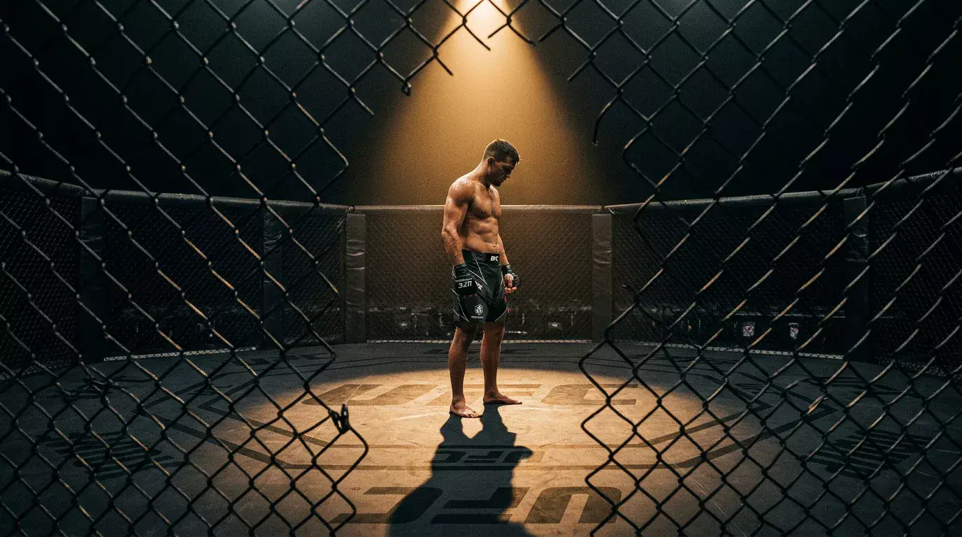 MMA fighter in the octagon with spotlights illustrating value betting analysis for UFC odds